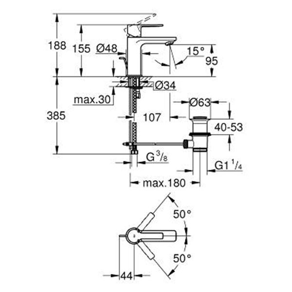 Смеситель для раковины с донным клапаном, размер XS, хром Grohe Lineare 32109001
