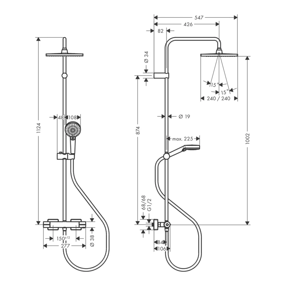 Душевая система с термостатом для душа, черный Hansgrohe Vernis Shape 240 Showerpipe 26427670