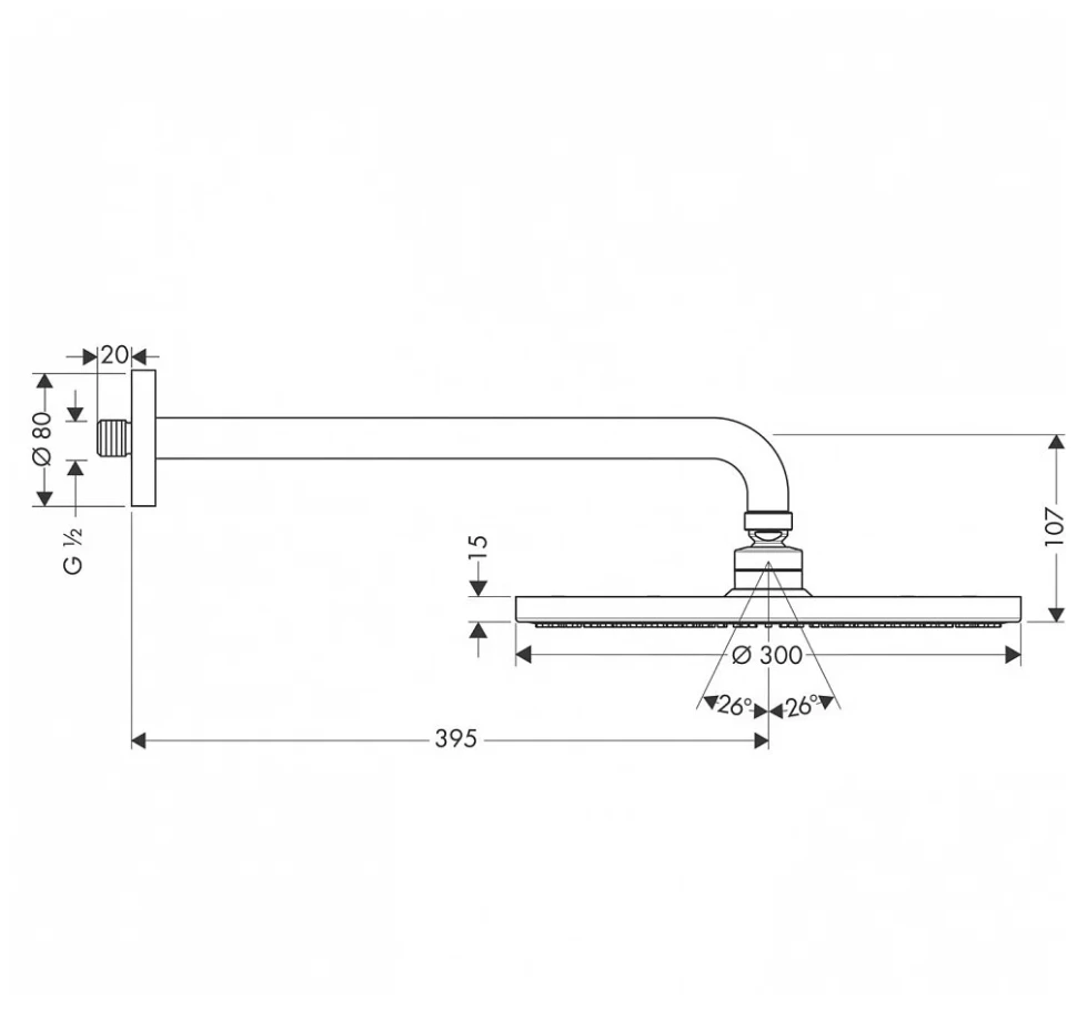 Верхний душ 300 с кронштейном 390, хром Hansgrohe Raindance S 27493000