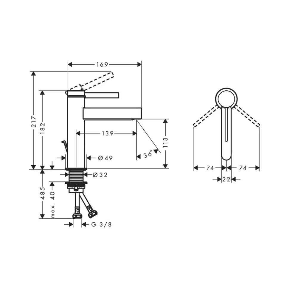 Смеситель для раковины с донным клапаном, черный Hansgrohe Finoris 76020670
