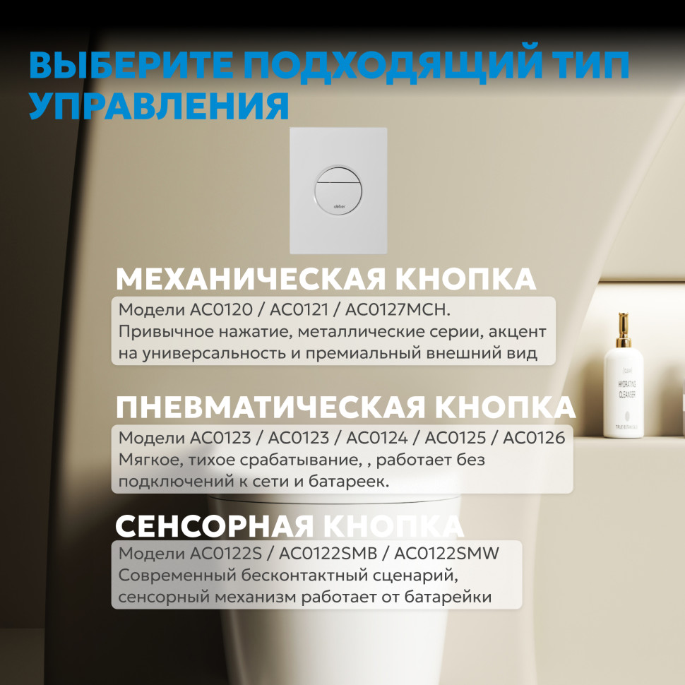 Кнопка смыва ABBER AC0126MW пневматическая, белая матовая