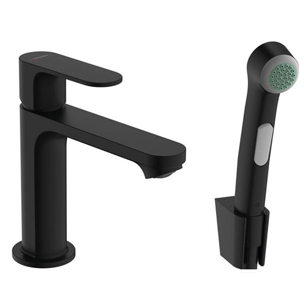 Смеситель для раковины с гигиеническим душем, черный Hansgrohe Rebris S 72215670