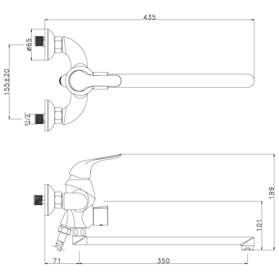 Смеситель для ванны с плоским поворотным изливом LEMARK SWAN  -  LM5451BG