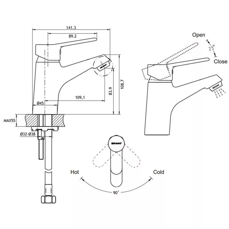 F1111147C BRAVAT ECO Смеситель для раковины