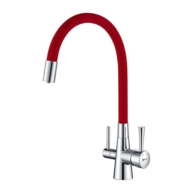 LM3075C-Red COMFORT Смеситель для кухни, с гиб излив, с подключ к фильт питьевой воды, хром/красны