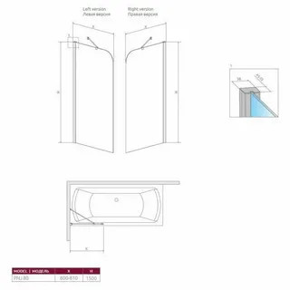 Шторка для ванны 800х1500, стекло, правая, хром Radaway Torrenta PNJ/R 201101-101NR
