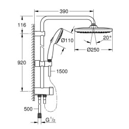Душевая система с дивертором GROHE Vitalio Comfort 250, штанга 920 мм, 8.5 л/мин, хром (26986001)