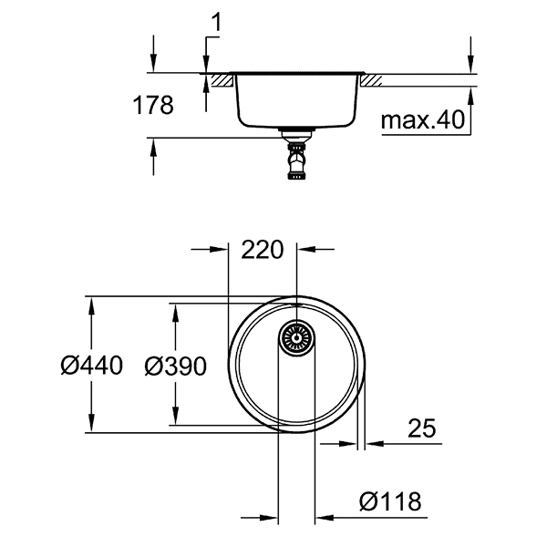 Мойка GROHE K200 Sink круглая с одной чашей, нержавеющая сталь (31720SD0)