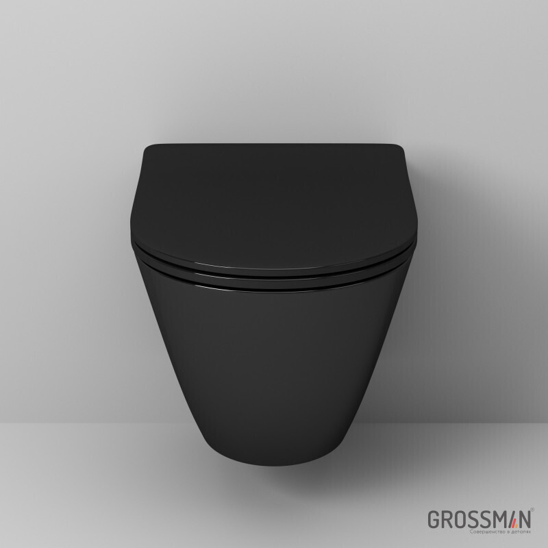 Унитаз подвесной Grossman GR-4411BS (безободковый, с тонким сиденьем) (черный)