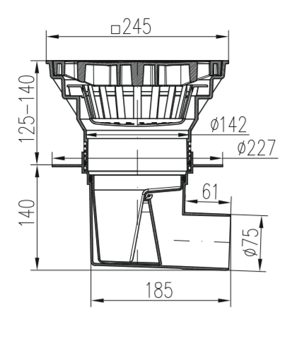 436Vz канализационный трап с боковым сливом (S)