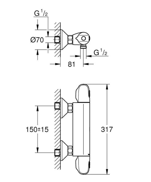 Термостат для душа с подключением шланга Grohe grohtherm 1000 new 34143003