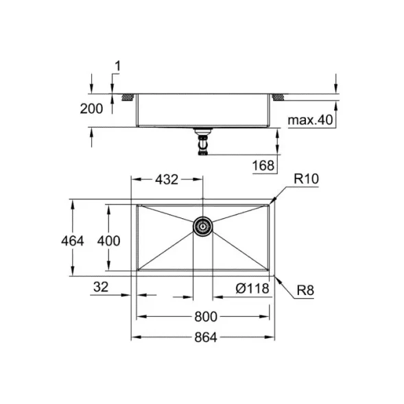 Мойка K700, с 1 чашей, 864x464, нержавеющая сталь GROHE 31580SD1
