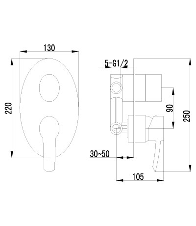 LM3228C Смеситель для ванны и душа встраиваемый с 3х-функц. дивертором, без аксессуаров (к/к 6)