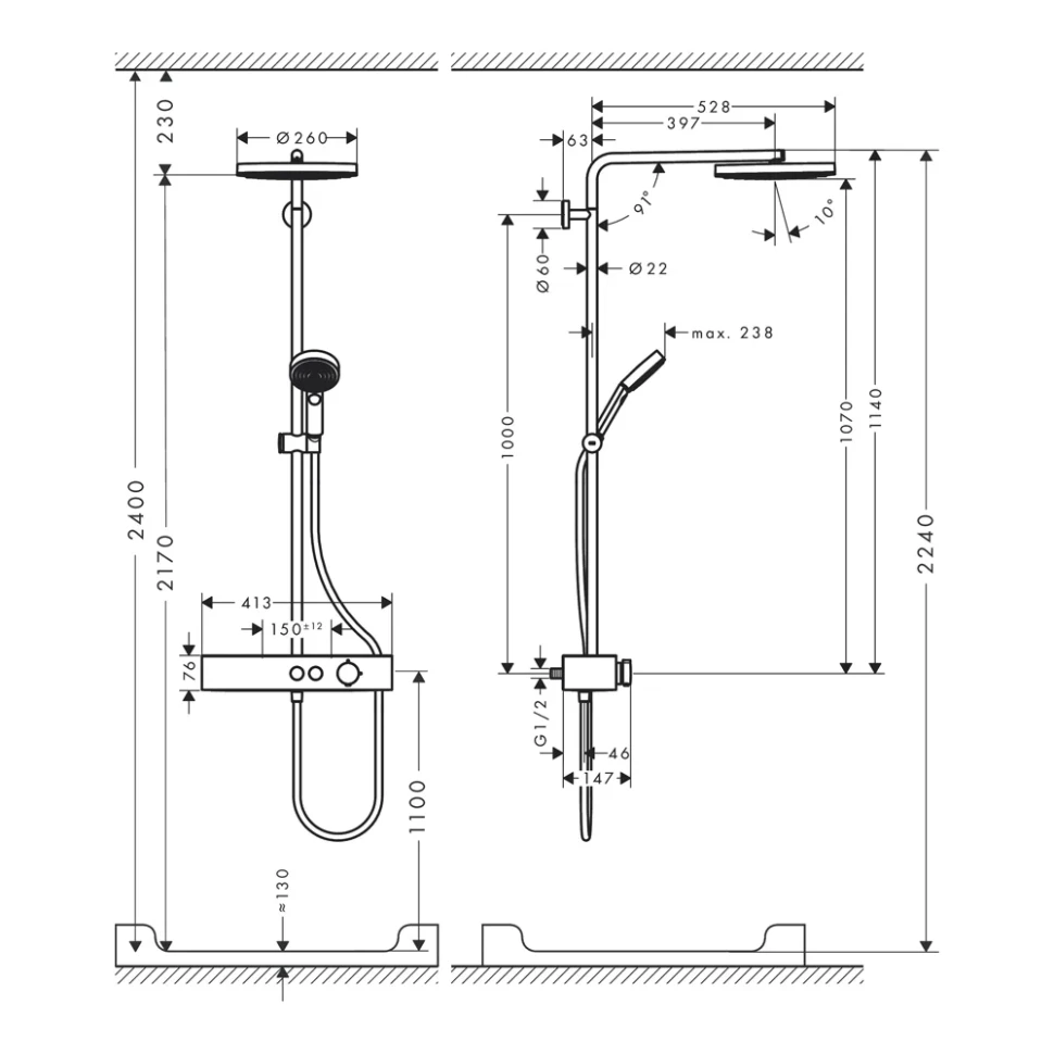Душевая система с термостатом для душа, хром Hansgrohe Pulsify Showerpipe 260 24220000