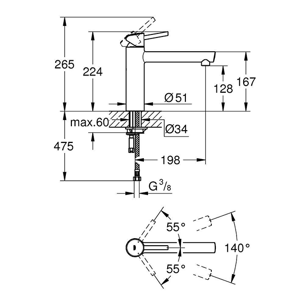 Смеситель для кухни, средний излив, хром Grohe Concetto 31128001