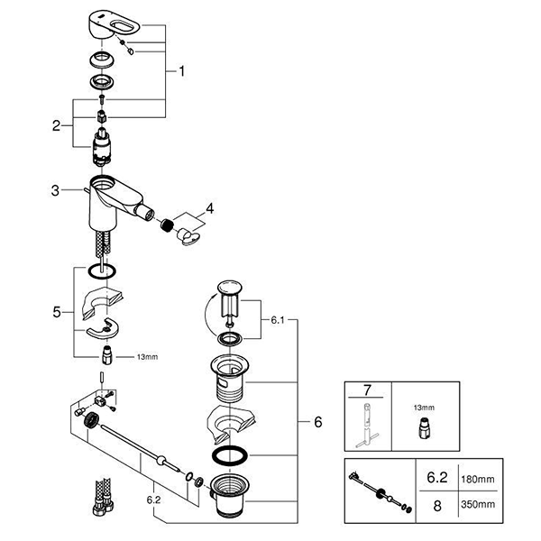 Смеситель для биде с донным клапаном, хром Grohe BauLoop 23338000