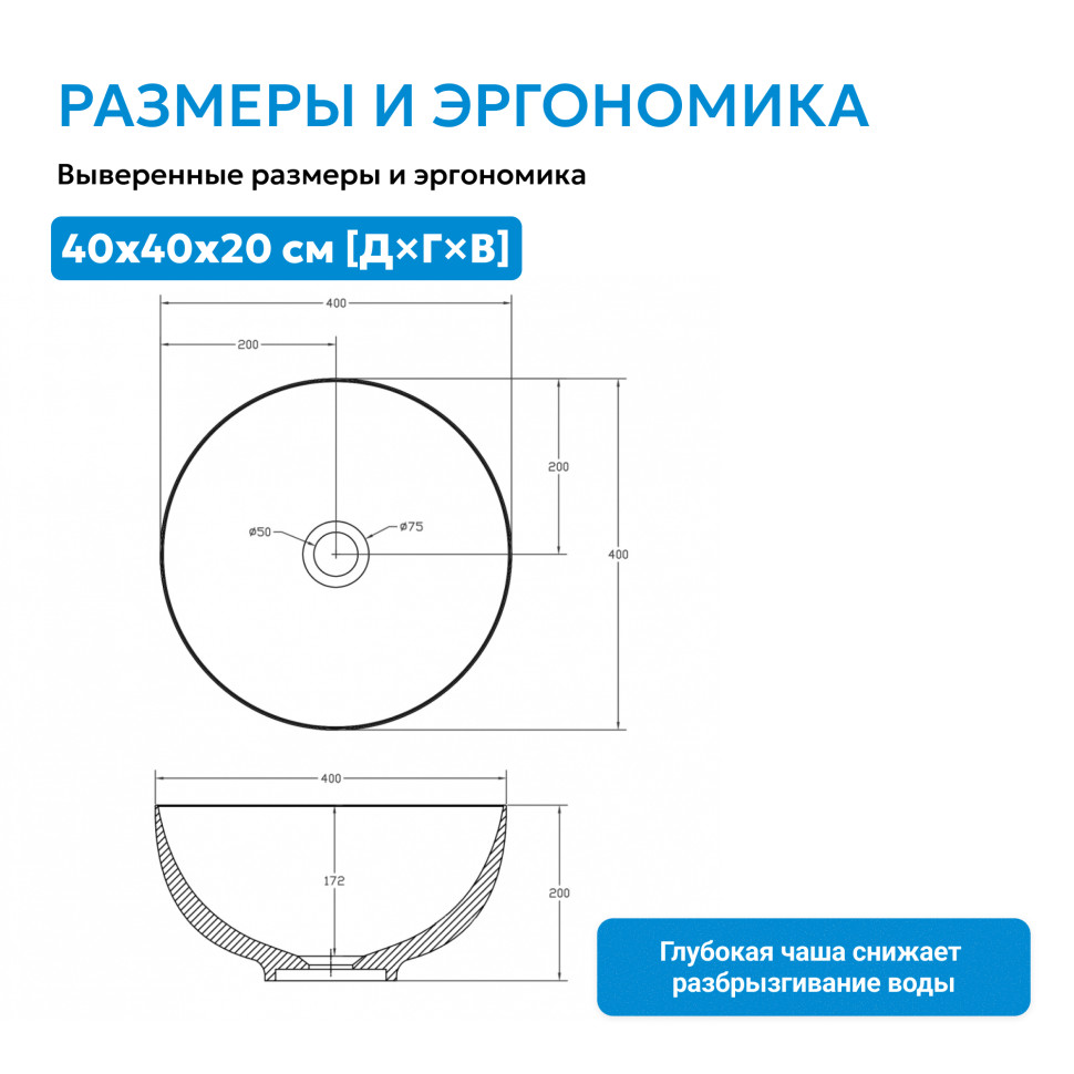 Раковина накладная ABBER Stein AS2617 белая матовая