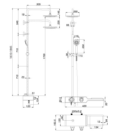 Термостатический смeситель для ванны и душа с регулируемой высотой штанги, поворотным изливом и верхней душевой лейкой "Тропический дождь" LEMARK TROPIC  -  LM7009C
