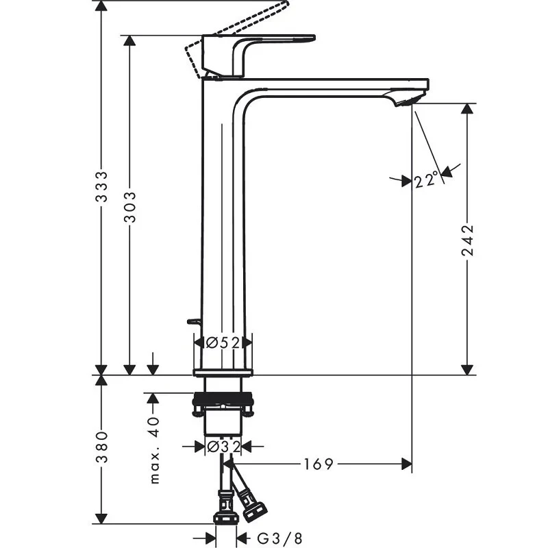 Смеситель для раковины 240, с донным клапаном, хром Hansgrohe Rebris S 72580000