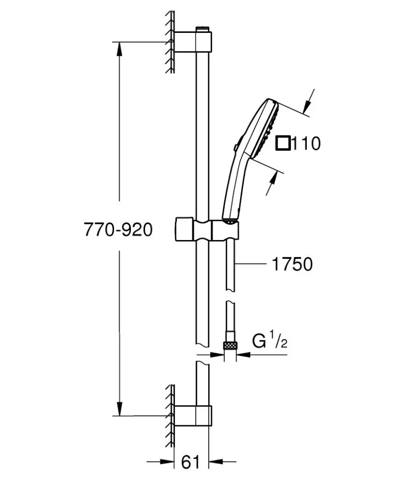 Душевой гарнитур 600, 2 вида струи, черный Grohe Tempesta Cube 110 269082433