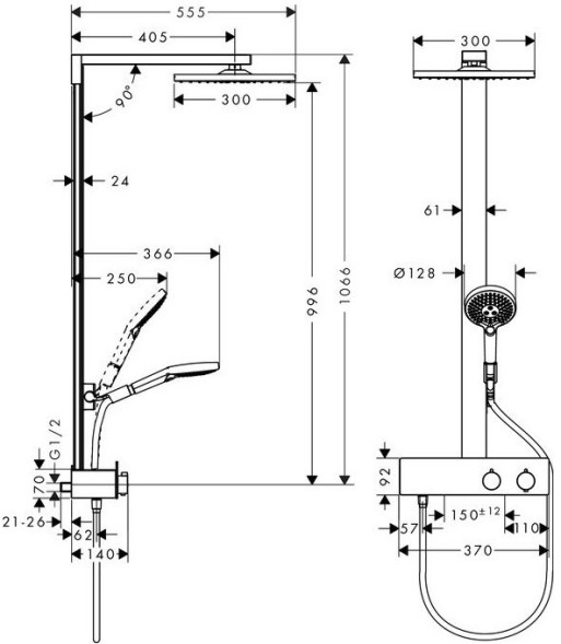 HG27361000 Raindance E Showerpipe 300 1jet Душевая система с термостатом для душа ShowerTablet 350