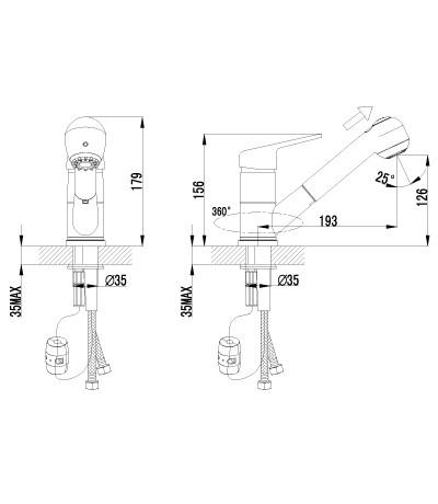 LM4150C Луна Смеситель для кухни с вытяжным изливом, хром
