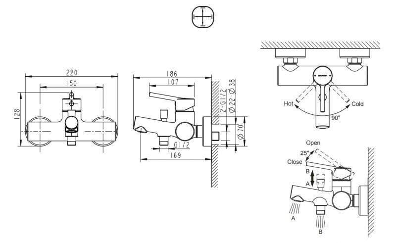 F6172217CP-01-RUS BRAVAT PALACE Смеситель для ванны короткий излив (к/к 4)