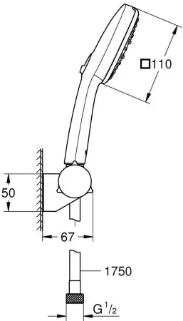 Набор для душа GROHE Tempesta Cube 110, 3 режима струи, 8.4 л/мин, хром (27584003)