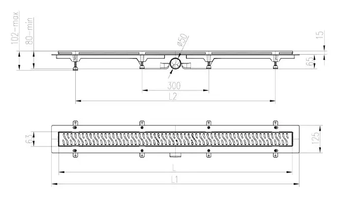 Трап линейный для пола, боковой слив MCH CH950/50KN1