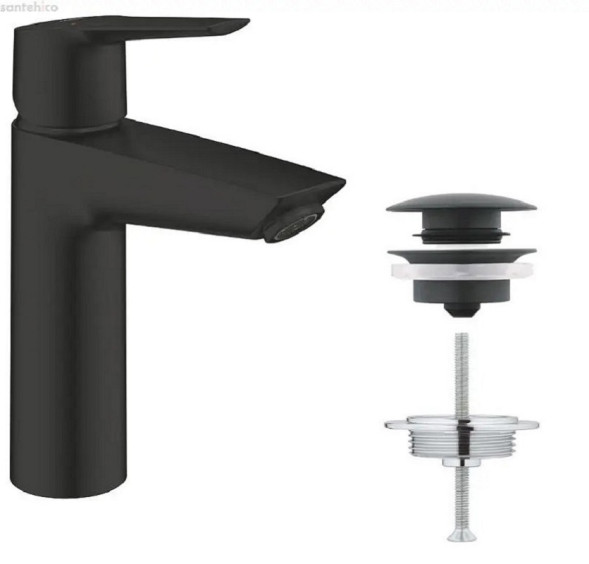 Смеситель однорычажный для раковины GROHE Start 2021 1/2″ размер M, нажимной донный клапан, цвет матовый чёрный (235752432)