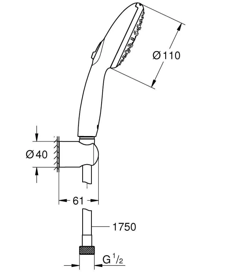 Ручной душ с держателем и шлангом, 3 вида струи, хром Grohe Tempesta 110 27849003