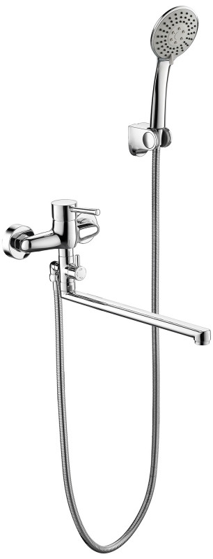 F6332366CP-01L-RUS BRAVAT SLIM Смеситель для ванны длинный излив с аксессуарами (к/к 12)