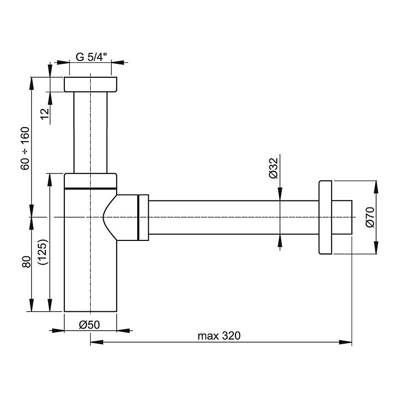 Сифон для раковины d32, круглый, хром Alcaplast Design A400