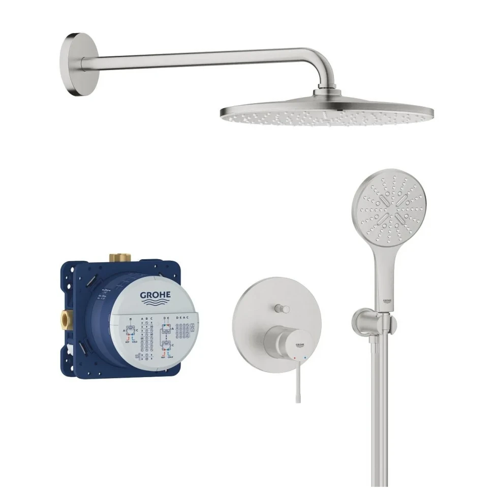 Душевая система GROHE Essence со смесителем для ванны, суперсталь (25287DC0)
