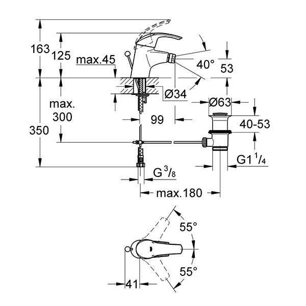 Смеситель для биде с донным клапаном, размер S, хром Grohe Eurosmart 32929001