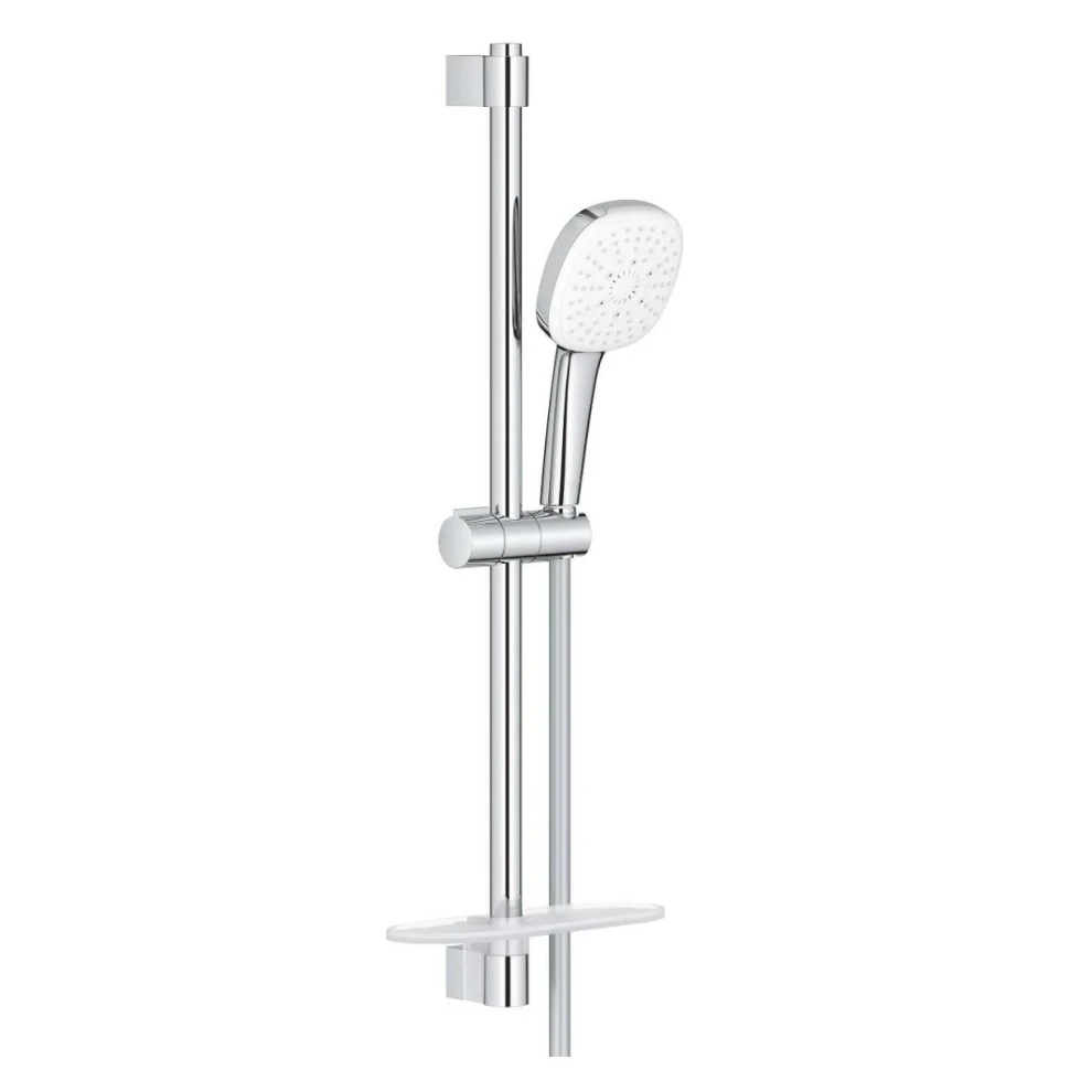 Душевой гарнитур GROHE Tempesta 110 Cube лейка 3 режима, штанга 600 мм, 13,5 л/мин, с полочкой (27929003)