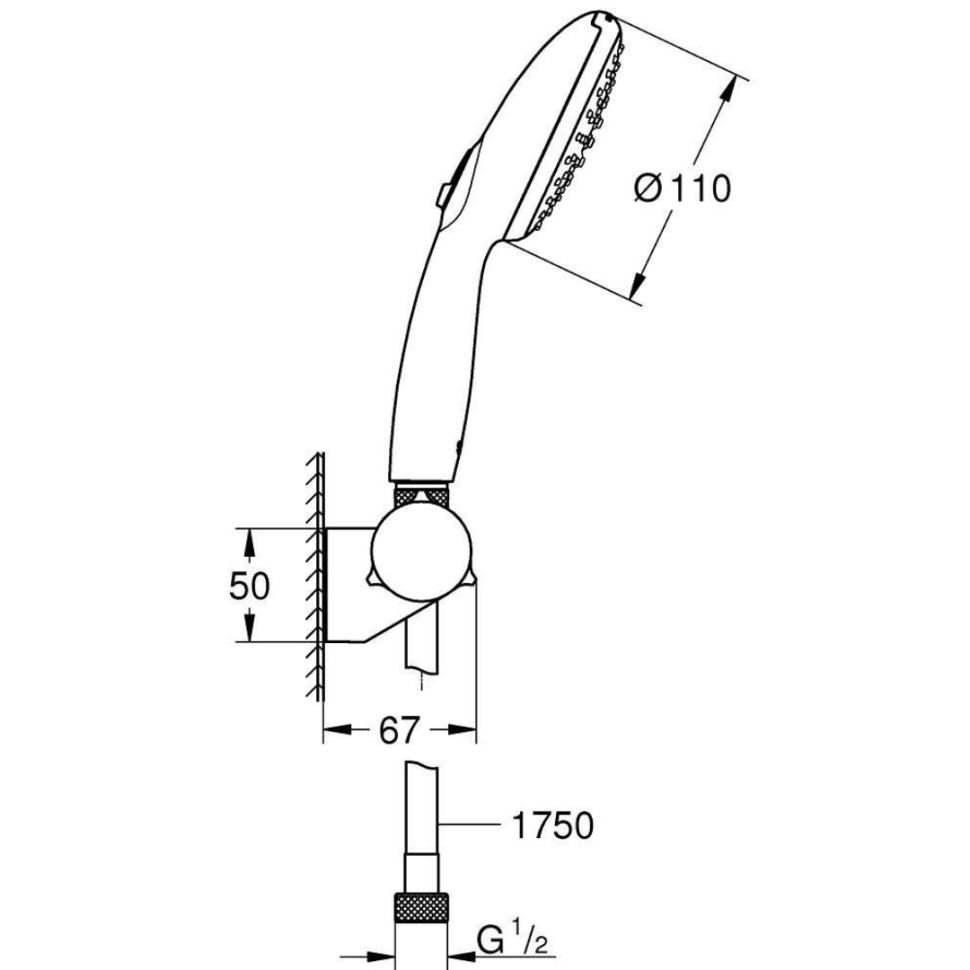 Набор для душа GROHE Tempesta 110, 3 режима струи, 8.5 л/мин, хром (27601003)