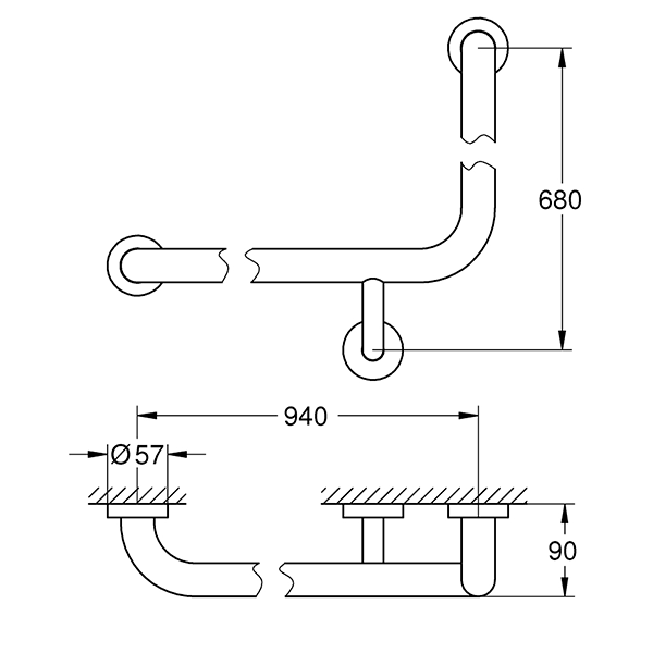 Ручка-поручень для ванны 680х940, хром Grohe Essentials 40797001