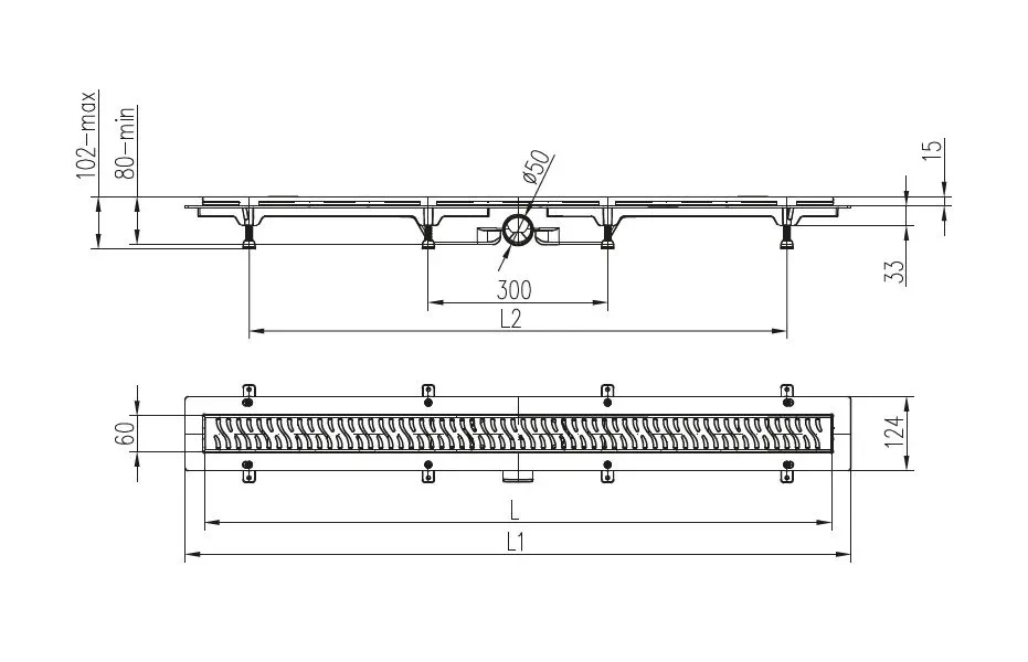 Трап линейный для пола, боковой слив, бронза MCH CH750/50KN1BR