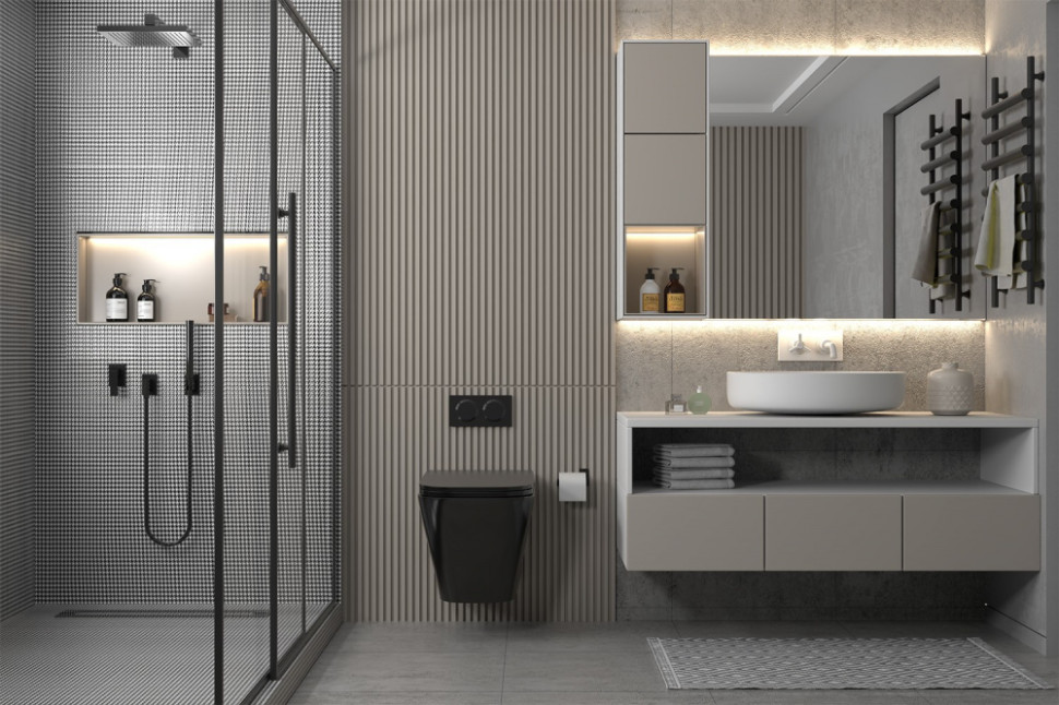 Комплект подвесной унитаз ABBER Rechteck AC1201MB черный матовый с инсталляцией AC0105 и кнопкой AC0120RG золото розовое