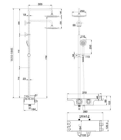 LM7008CТропик Смеситель для душа с верх душ лейкой Троп дождь, 1-функц.лейкой и пов. мех (к/к 4)