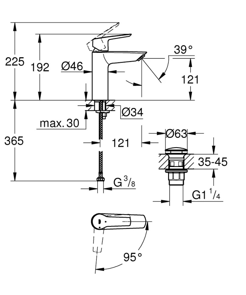 Смеситль для раковины GROHE Start однорычажный, 1/2 Размер M, черный матовый (237462432)