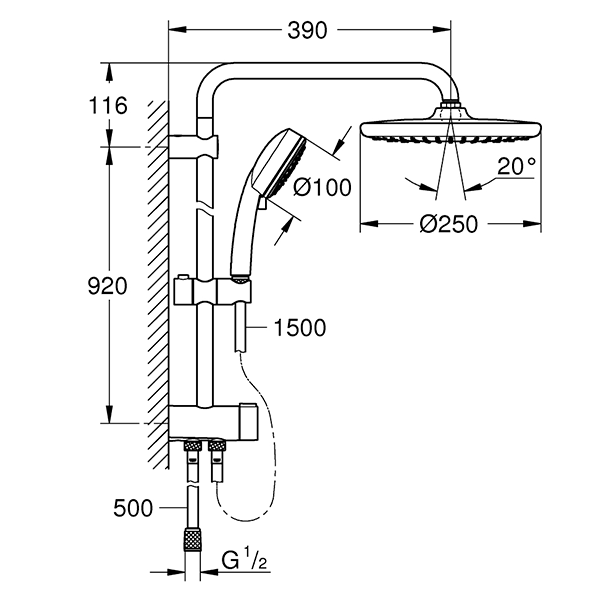 Душевая система с переключателем, без смесителя, хром Grohe Tempesta Cosmopolitan 250 26675000