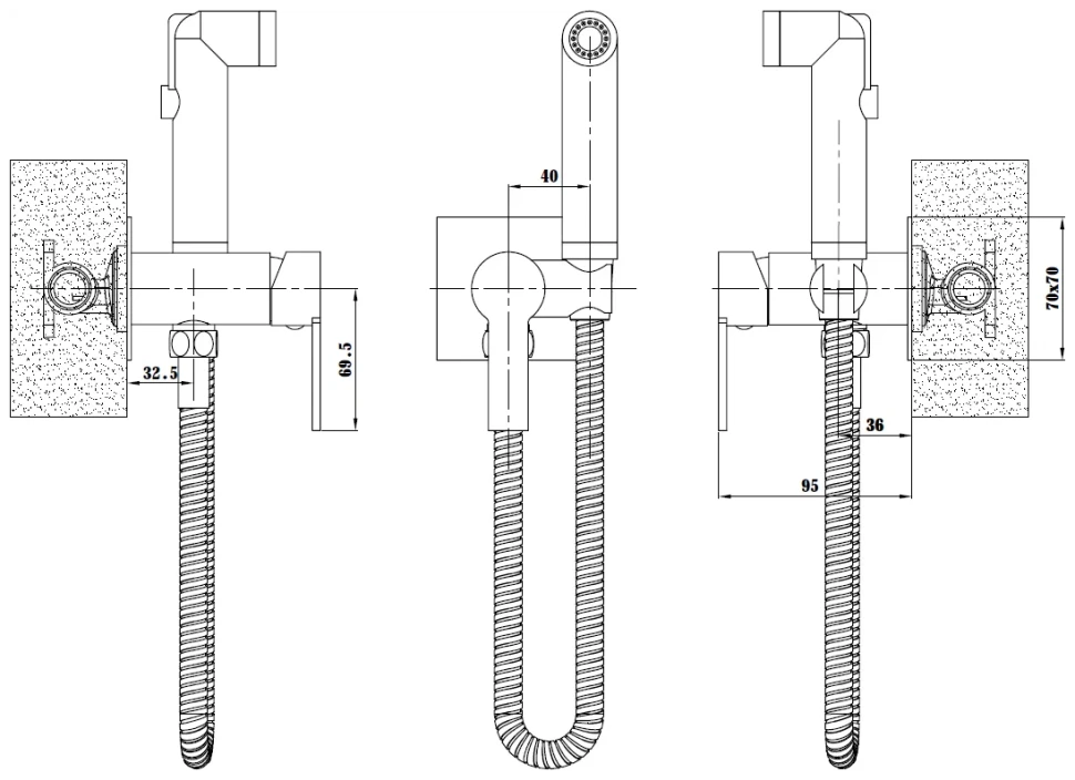 Гигиенический душ со смесителем, встраиваемый, черный ESKO SMH06 BLACK