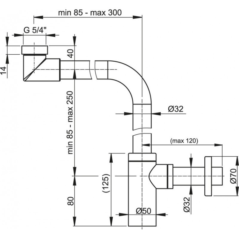 Сифон для раковины экономящий пространство, хром Alcaplast Design A403