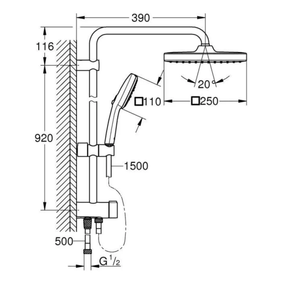Душевая система GROHE Tempesta System 250 Cube наружного монтажа с переключателем, хром (26694001)