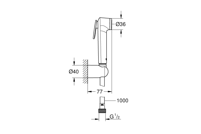 Душ гигиенический GROHE Tempesta-F с держателем , шланг 1000, хромированный