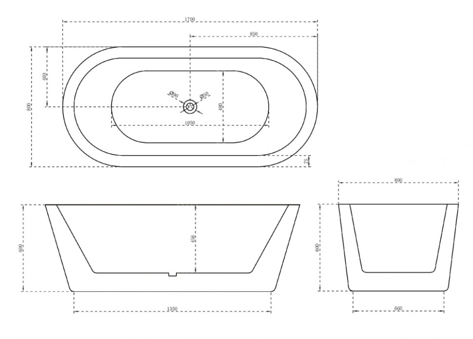 Акриловая ванна ABBER AB9345-1.7 белая