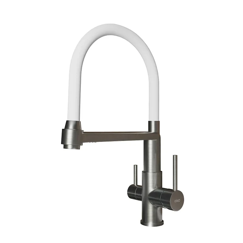 Смеситель для кухни, с подключением к фильтру, хром-белый ESKO K26 W