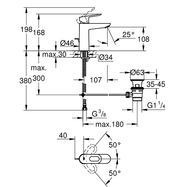 Смеситель для раковины с донным клапаном, размер M, хром Grohe BauLoop 23762000